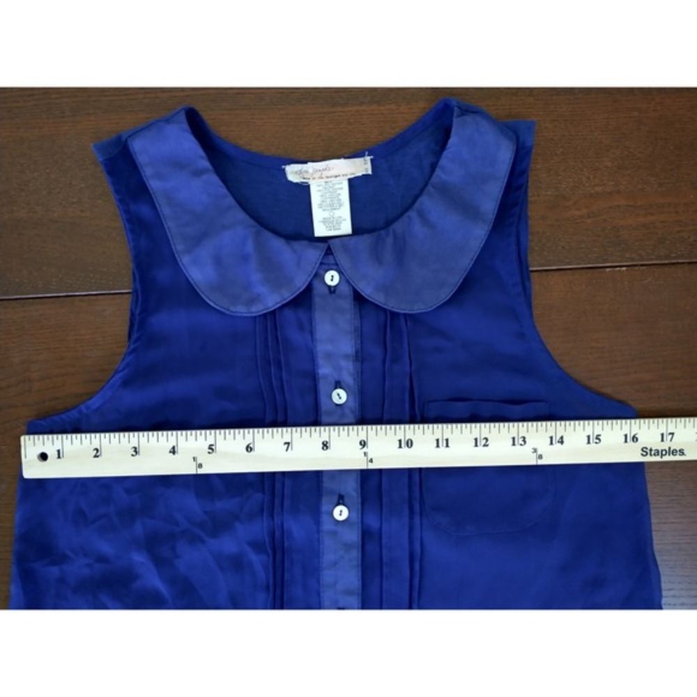 Free People Cobalt Blue Sheer Peter Pan Collar Button Up Blouse w/ Pocket XS
